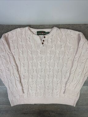 Outback Red Cable Knit Henley Sweater Pale Pink Size XL